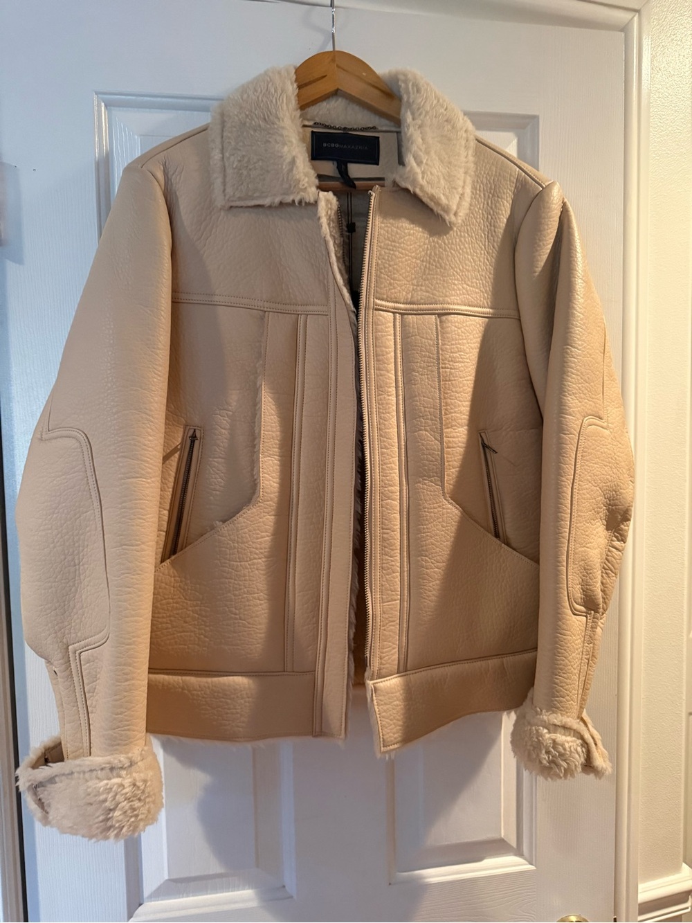 BCBGMaxAzria Cream Faux-Shearling Trim Jacket